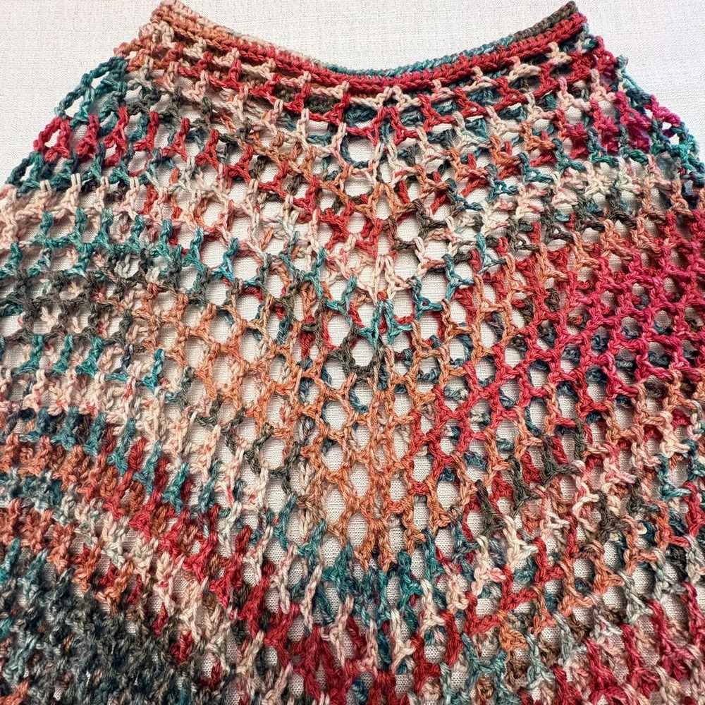 Handmade Crochet Poncho with Fringe | Boho Multicolor Poncho | One of a Kind - Picture 14 of 16